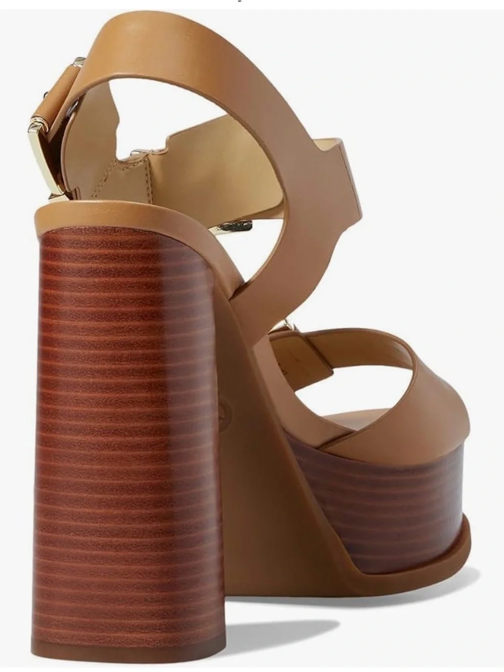 MICHAEL Michael Kors Tan Colby  Platform Block Heel Sandals with Gold Buckles